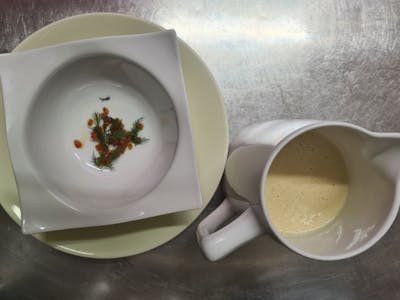 Crème de Saint-Jacques au chorizo et petits croutons product image